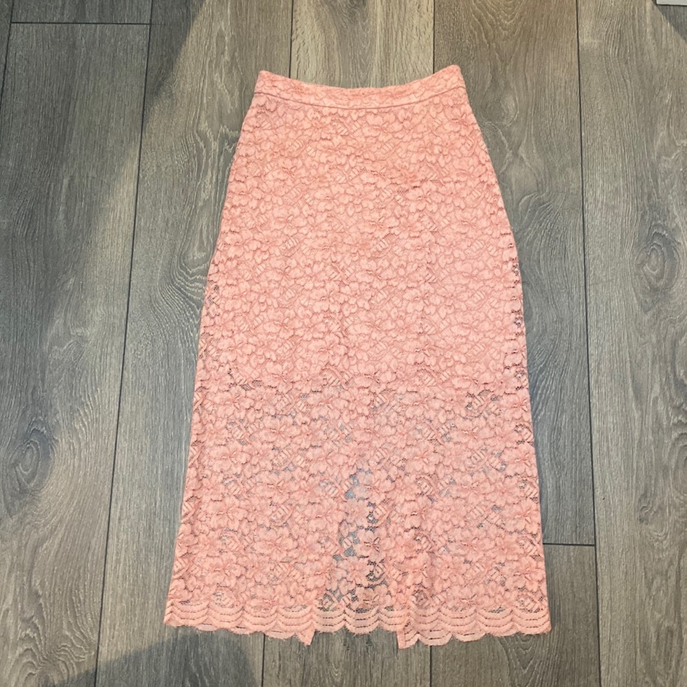 Aritzia Babaton pink lace midi skirt